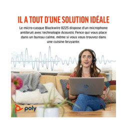 POLY Micro-casque Blackwire 8225 stéréo USB-C certifié Microsoft Teams + adaptateur USB-C/A (8X225AA)