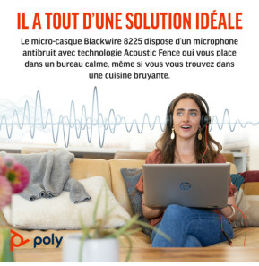 POLY Micro-casque Blackwire 8225 stéréo USB-C certifié Microsoft Teams + adaptateur USB-C/A (8X225AA)