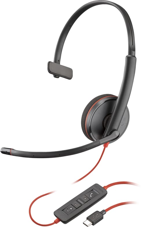 POLY Micro-casque monaural USB-C Blackwire 3210 + adaptateur USB-C/A (lot) (8X214A6)