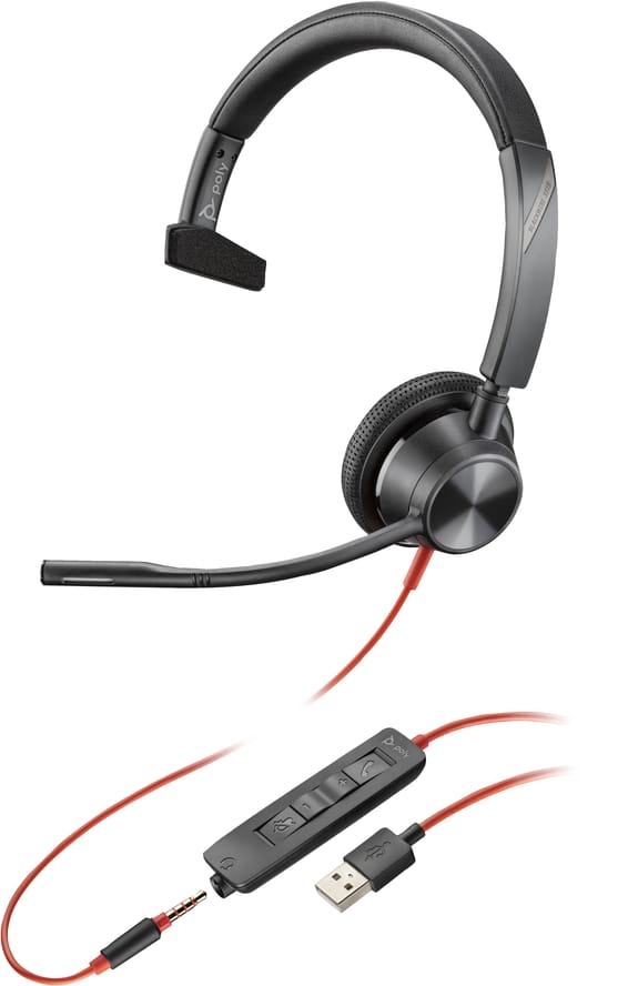 POLY Blackwire 3315 USB-A + 3.5mm Mono Headset Poly Blackwire 3315 USB-A + 3.5mm Mono Headset (76J12AA)