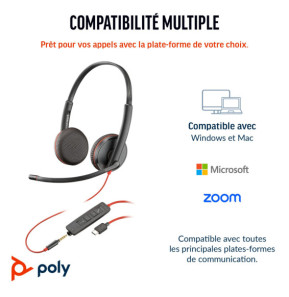 POLY Micro-casque stéréo USB-C Blackwire C3225 (lot) Micro-casque stéréo USB-C Poly Blackwire C3225 (lot)  (80S04A6)