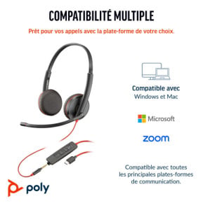 POLY Micro-casque stéréo Blackwire C3225 USB-C Micro-casque stéréo Poly Blackwire C3225 USB-C  (80S04AA)