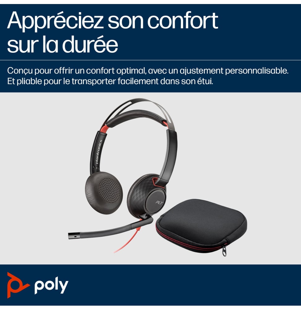 POLY Micro-casque stéréo USB-C Blackwire 5220 + prise 3,5 mm + adaptateur USB-C/A (lot) (8X231A6)