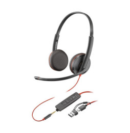 POLY Micro-casque stéréo USB-C Blackwire 3225 + prise 3,5 mm + adaptateur USB-C/A (lot) (8X229A6)