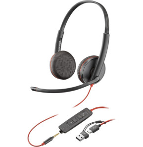 POLY Micro-casque stéréo USB-C Blackwire 3225 + prise 3,5 mm + adaptateur USB-C/A (lot) (8X229A6)