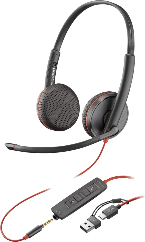 POLY Micro-casque stéréo USB-C Blackwire 3225 + prise 3,5 mm + adaptateur USB-C/A (lot) (8X229A6)