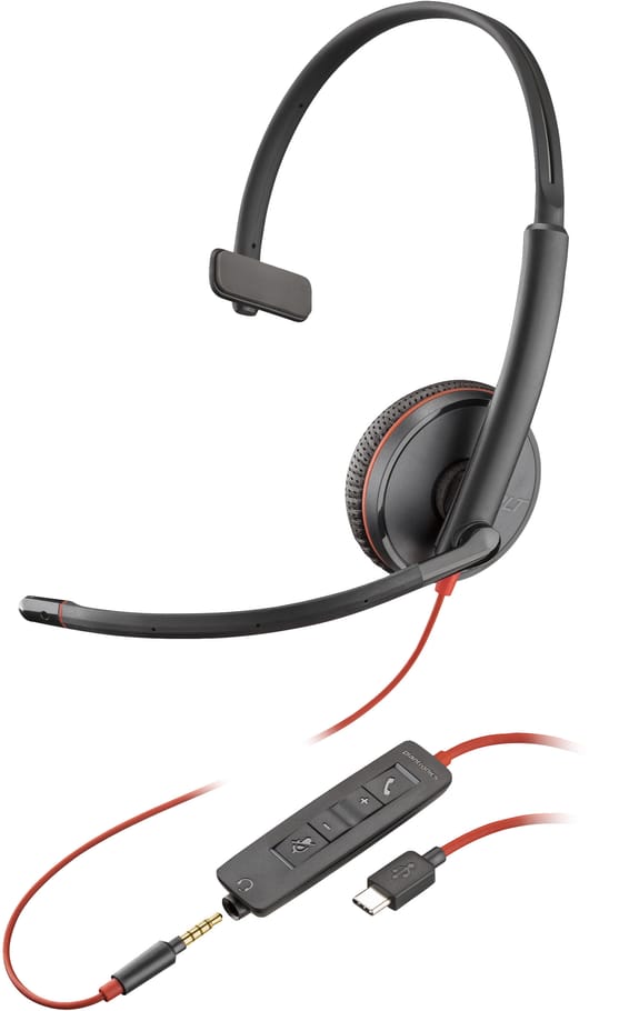 POLY Micro-casque monaural Blackwire C3215 + étui de transport (lot) (80S05A6)