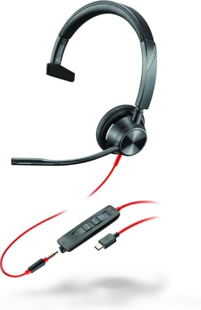 POLY Micro-casque Blackwire 3315 monaural USB-C certifié Microsoft Teams + connexion 3,5 mm + adaptateur USB-C/A (8X218AA)
