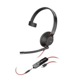 POLY Micro-casque monaural USB-C Blackwire 5210 + prise 3,5 mm + adaptateur USB-C/A (lot) (8X230A6)