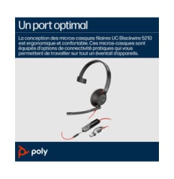 POLY Micro-casque monaural USB-C Blackwire 5210 + prise 3,5 mm + adaptateur USB-C/A (lot) (8X230A6)