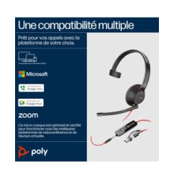 POLY Micro-casque monaural USB-C Blackwire 5210 + prise 3,5 mm + adaptateur USB-C/A (lot) (8X230A6)