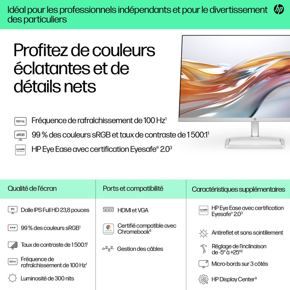 HP Series 5 23.8 inch FHD White Monitor - 524sw  Series 5 23.8 inch FHD White Monitor - 524sw  (94C21AA) — image 8