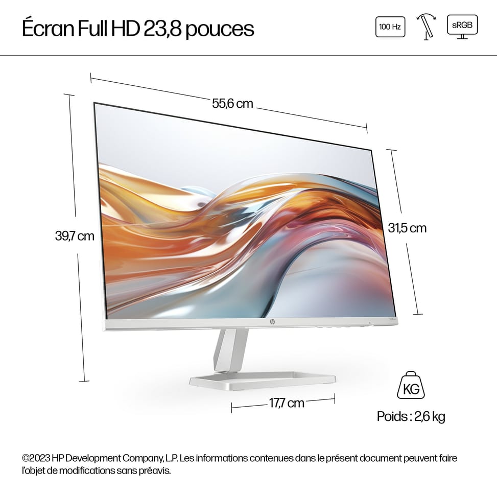 HP Series 5 23.8 inch FHD White Monitor - 524sw  Series 5 23.8 inch FHD White Monitor - 524sw  (94C21AA) — image 9