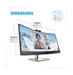 HP Écran de conférence E34m G4 WQHD Incurvé Port USB-C Écran de conférence HP E34m G4 WQHD Incurvé Port USB-C  (40Z26AA)
