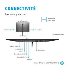HP Écran Z24u G3 WUXGA USB-C Écran HP Z24u G3 WUXGA USB-C  (1C4Z6AA)