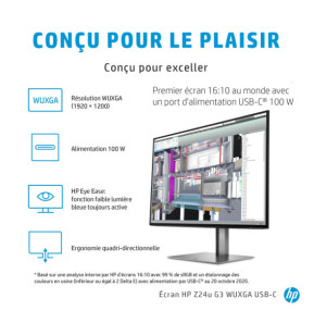 HP Écran Z24u G3 WUXGA USB-C Écran HP Z24u G3 WUXGA USB-C  (1C4Z6AA)