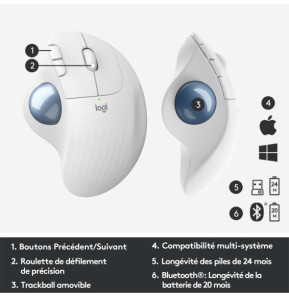 Logitech ERGO M575 Trackball 5 buttons, Bluetooth, Trackball, 400 - 2000 Dpi, 100 x 134 x 48 mm, 145 g  (910-005870)