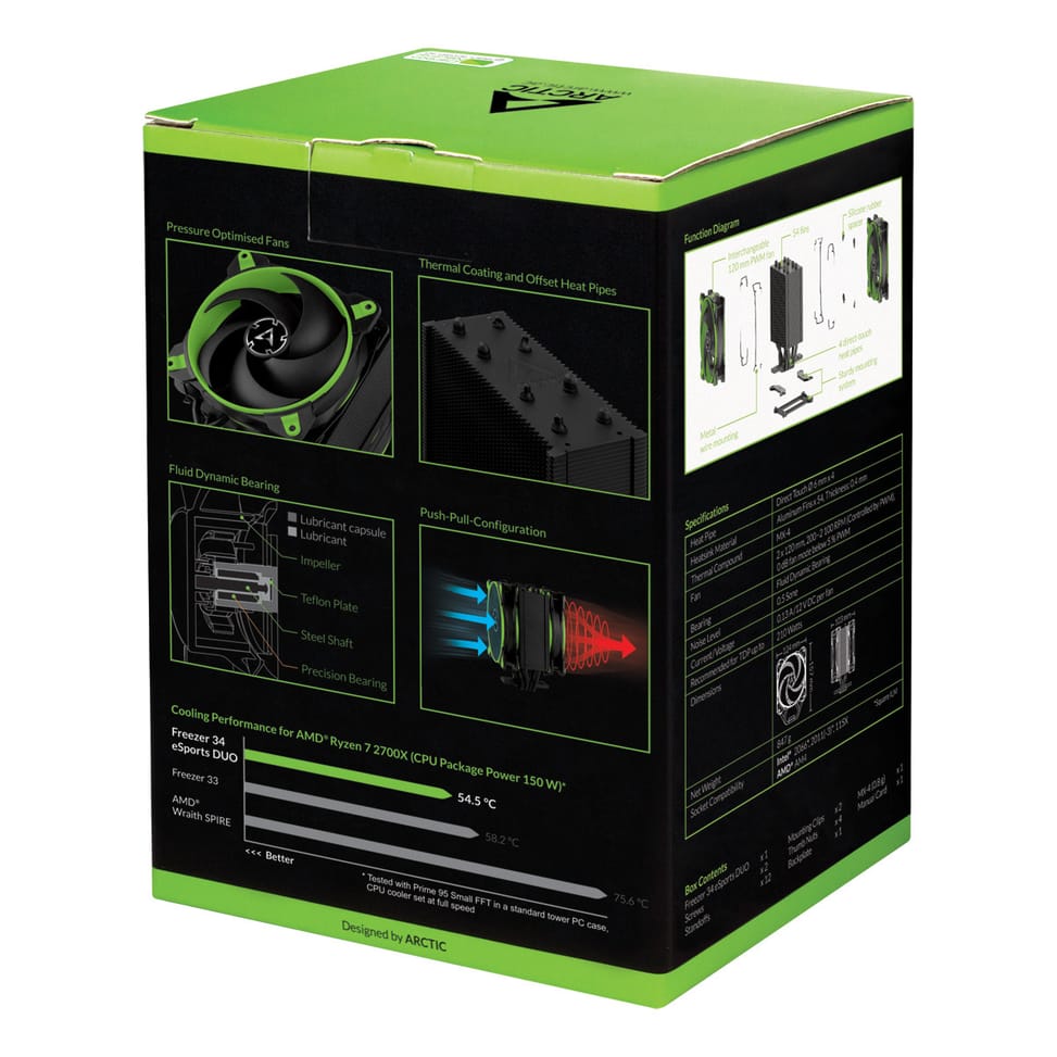 ARCTIC Freezer 34 eSports DUO Processeur Refroidisseur d'air 12 cm Noir, Vert (ACFRE00063A) — image 10