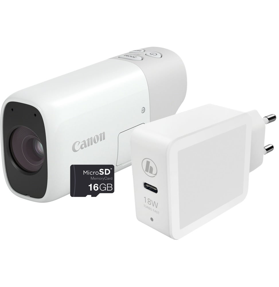 Canon PowerShot ZOOM, appareil photo compact monoculaire à téléobjectif, kit essentiel, blanc (4838C014)