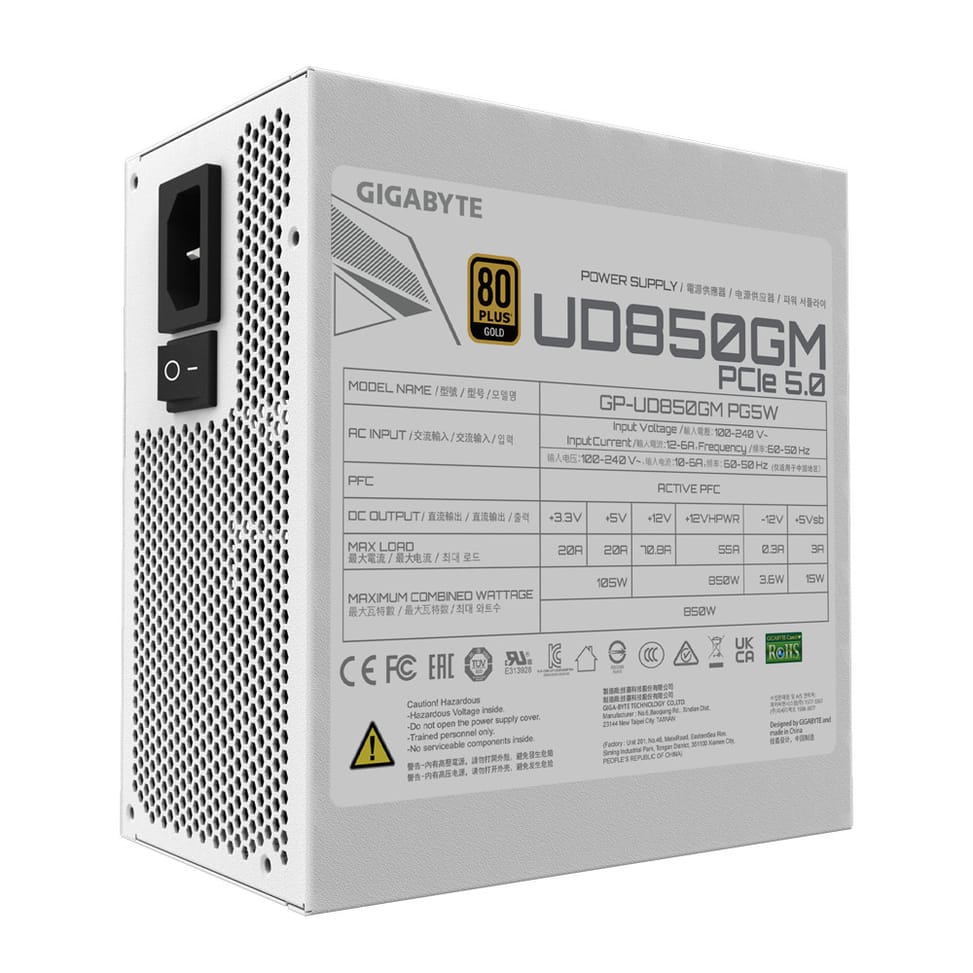 Gigabyte UD850GM PG5W unité d'alimentation d'énergie 750 W 20+4 pin ATX ATX Noir (GP-UD850GM PG5W) — image 2