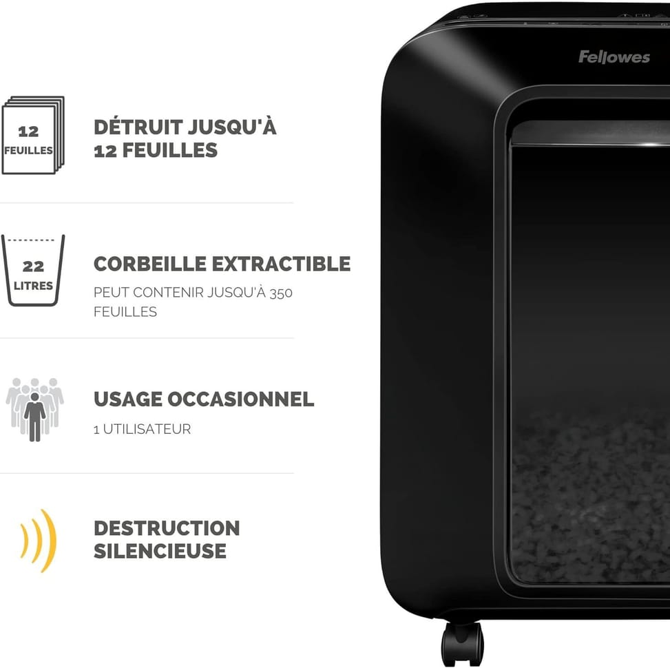 Destructeur Fellowes Powershred® LX200 — Sécurité P-4 · 22 L · 12 feuilles/passage — image 4