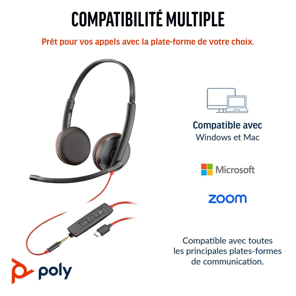Micro-casque POLY Blackwire 3225 stéréo USB + Connexion 3,5 mm (8X229AA) — image 3