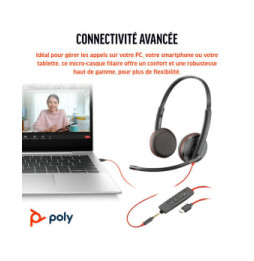 Micro-casque POLY Blackwire 3225 stéréo USB + Connexion 3,5 mm (8X229AA)