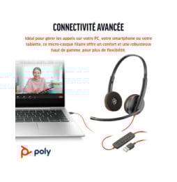 Micro-casque POLY Blackwire 3220 stéréo USB-C + adaptateur USB-C/A (8X228AA)