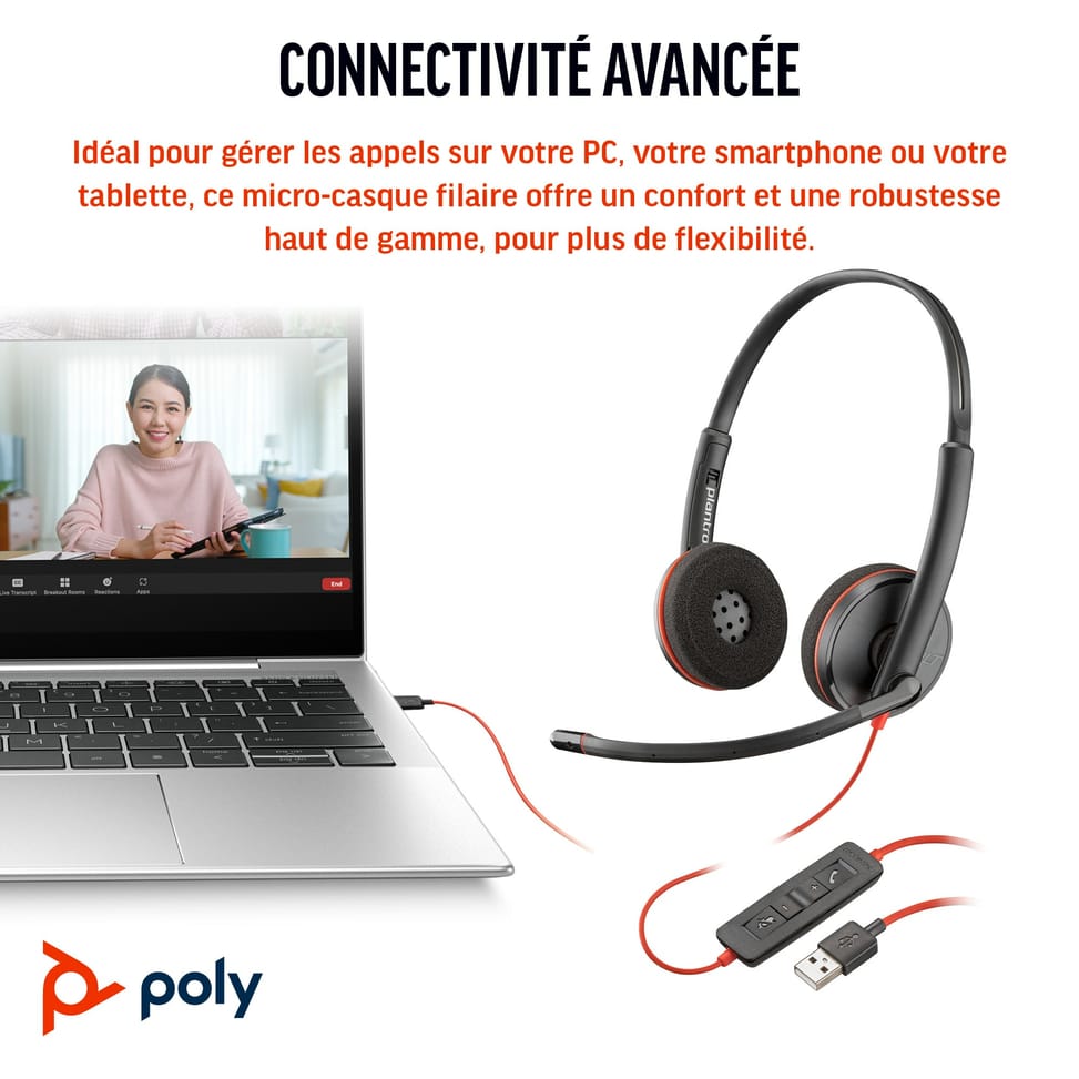 Micro-casque POLY Blackwire 3220 stéréo USB-C + adaptateur USB-C/A (8X228AA) — image 2