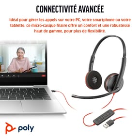 Micro-casque POLY Blackwire 3220 stéréo USB-C + adaptateur USB-C/A (8X228AA) — image 2