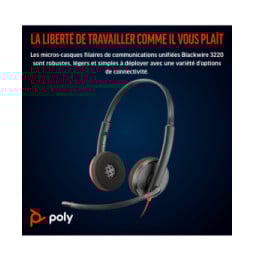 Micro-casque POLY Blackwire 3220 stéréo USB-C + adaptateur USB-C/A (8X228AA)