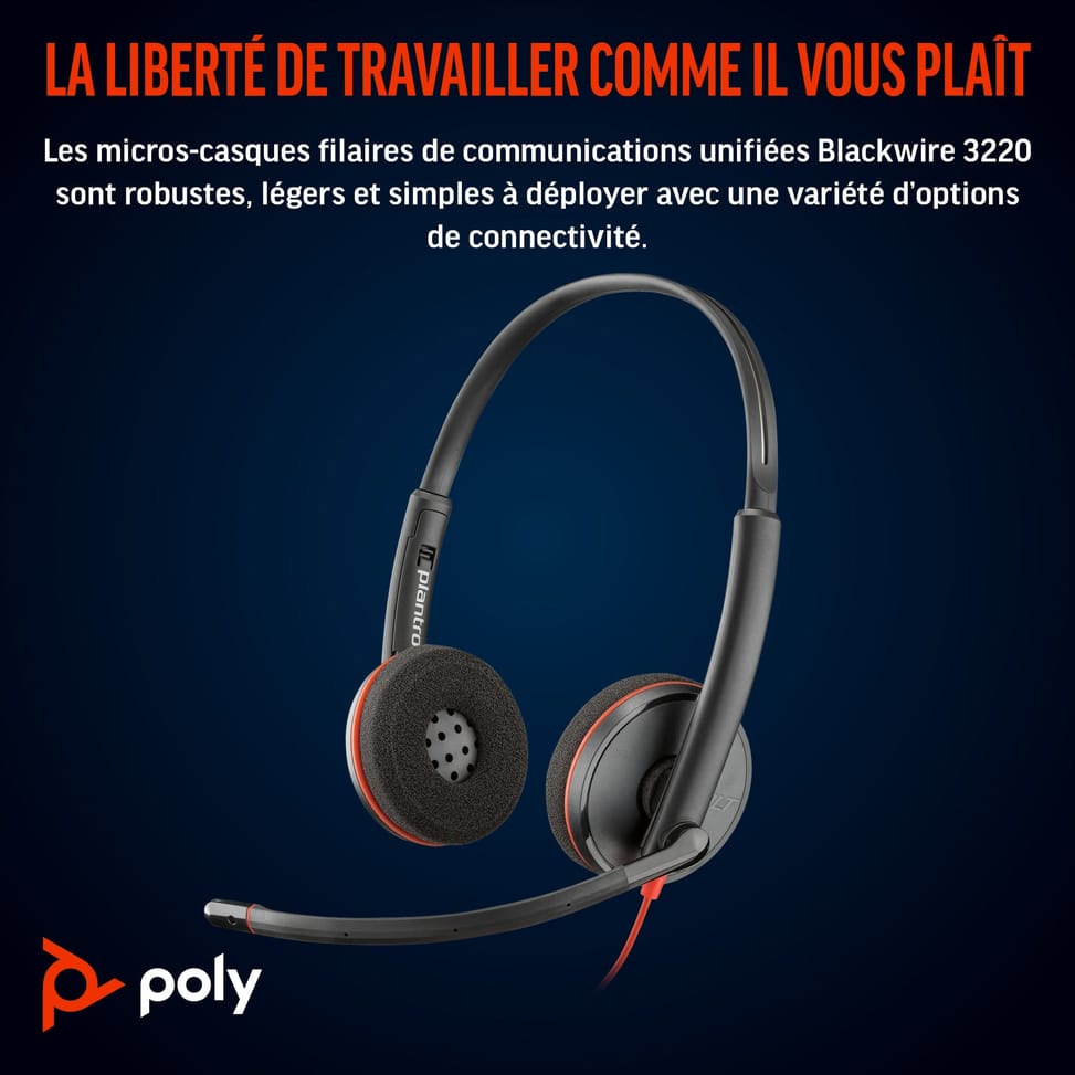 Micro-casque POLY Blackwire 3220 stéréo USB-C + adaptateur USB-C/A (8X228AA) — image 4