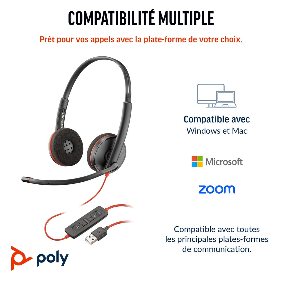 Micro-casque POLY Blackwire 3220 stéréo USB-C + adaptateur USB-C/A (8X228AA) — image 6