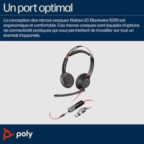 Micro-casque POLY Blackwire 5220 stéréo USB-C + connexion 3,5 mm + adaptateur USB-C/A (8X231AA) — image 3