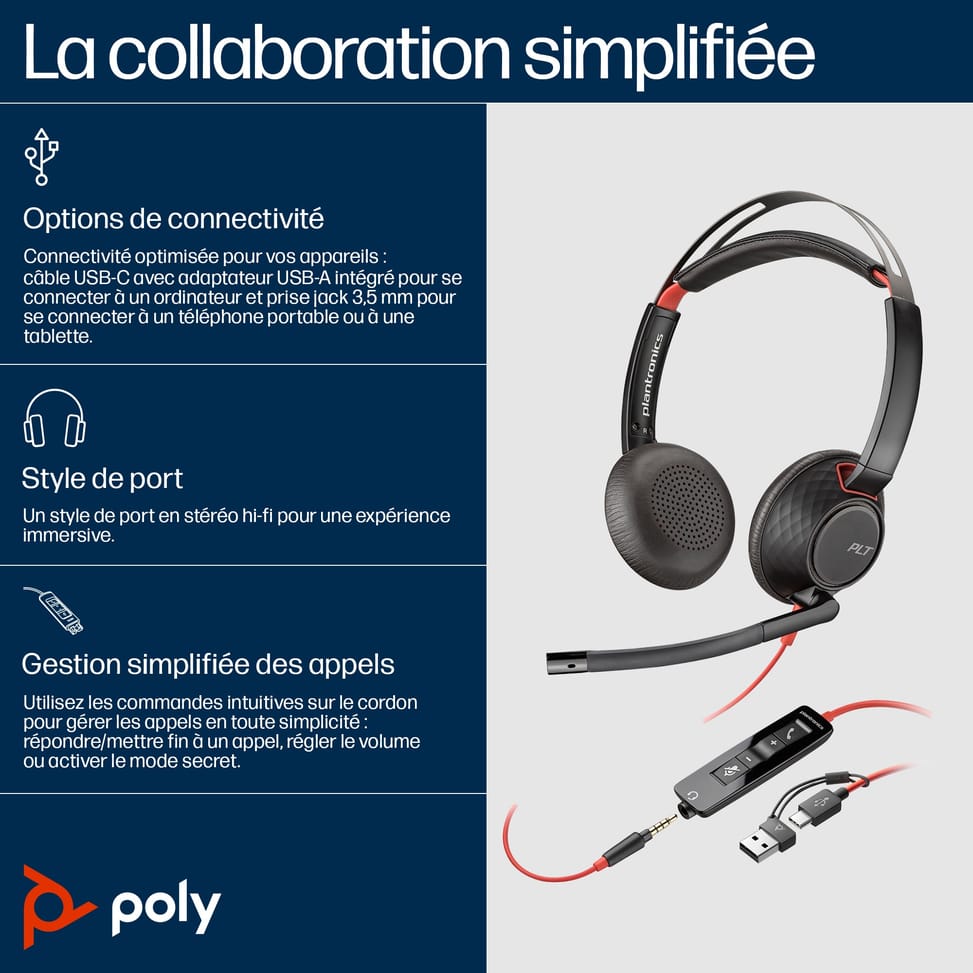 POLY Blackwire 5220 Stereo USB-C Headset + 3.5 mm connection + USB-C/A adapter (8X231AA) — image 6