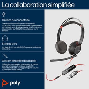 Micro-casque POLY Blackwire 5220 stéréo USB-C + connexion 3,5 mm + adaptateur USB-C/A (8X231AA) — image 6