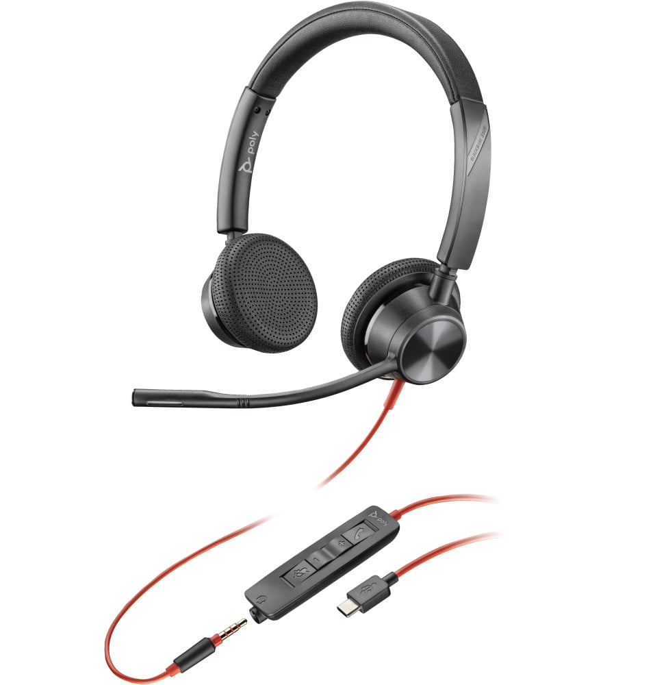 Micro-casque POLY Blackwire 3325 stéréo USB-C + connexion 3,5 mm + adaptateur USB-C/A (8X221AA)