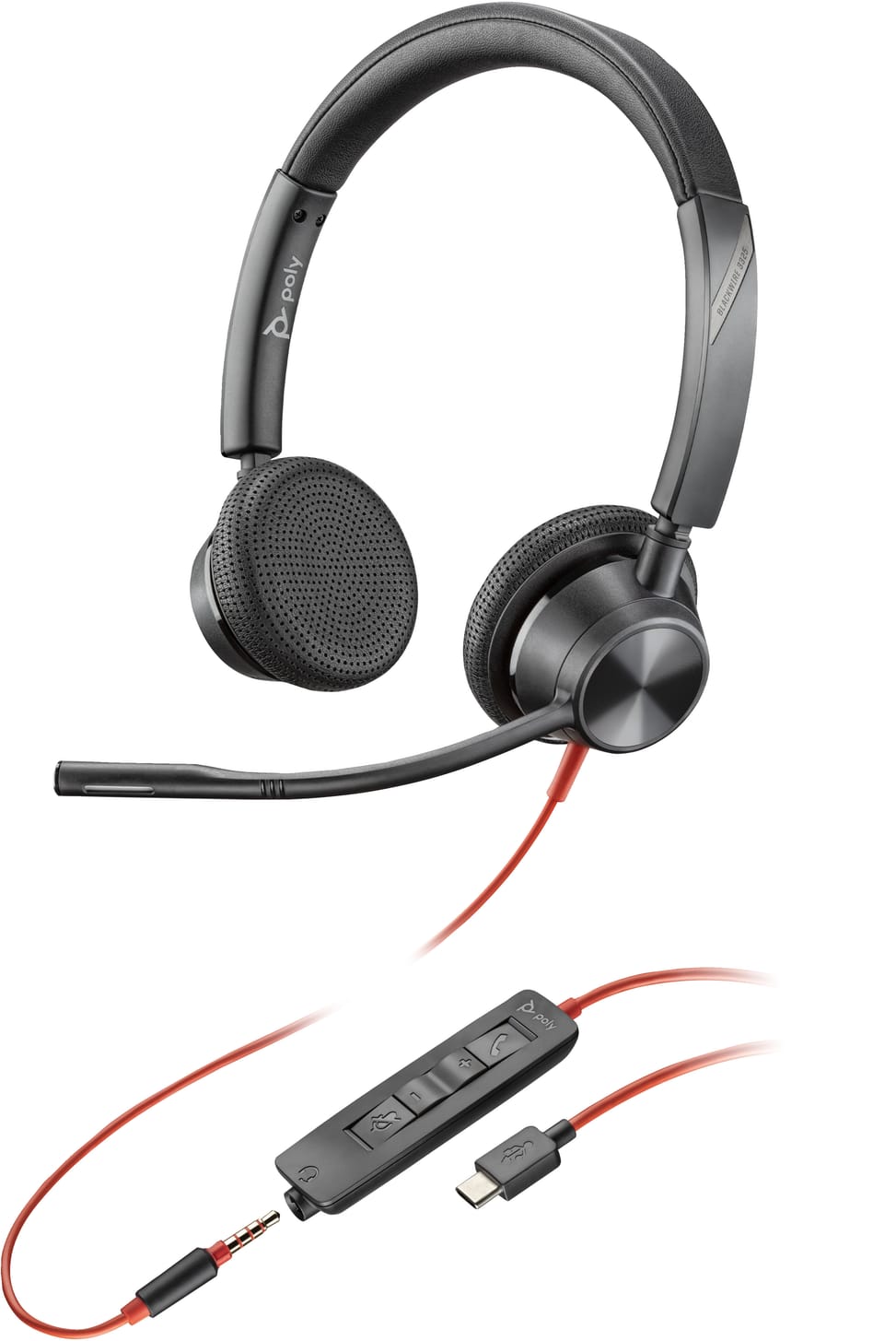 سماعة رأس بميكروفون POLY Blackwire 3325 ستيريو USB-C + وصلة 3.5 mm + محول USB-C/A (8X221AA) — صورة 1