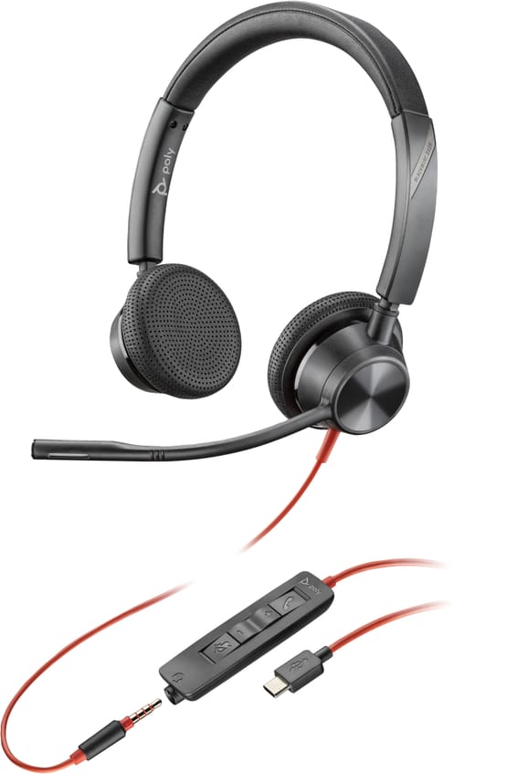 Micro-casque POLY Blackwire 3325 stéréo USB-C + connexion 3,5 mm + adaptateur USB-C/A (8X221AA)