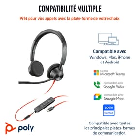 Micro-casque POLY Blackwire 3325 stéréo USB-C + connexion 3,5 mm + adaptateur USB-C/A (8X221AA) — image 3