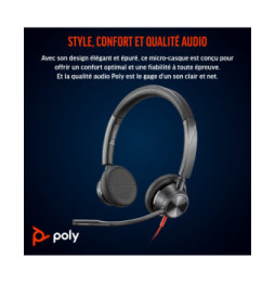 Micro-casque POLY Blackwire 3325 stéréo USB-C + connexion 3,5 mm + adaptateur USB-C/A (8X221AA)