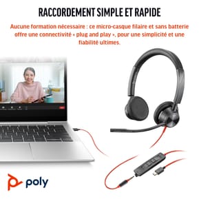 Micro-casque POLY Blackwire 3325 stéréo USB-C + connexion 3,5 mm + adaptateur USB-C/A (8X221AA) — image 6
