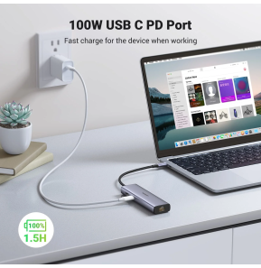 HUB Ugreen USB-C 7 en 1 Supporte PD (Power Delivery) 100W Recharge (90568)