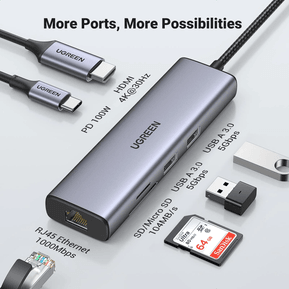 HUB Ugreen USB-C 7 en 1 Supporte PD (Power Delivery) 100W Recharge (90568) — image 2