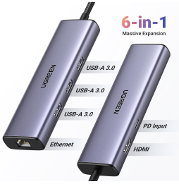 HUB Ugreen Revodok 1061 USB-C 6 en 1 Supporte PD (Power Delivery) 100W Recharge (15598)