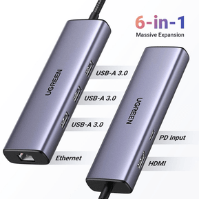 HUB Ugreen Revodok 1061 USB-C 6 en 1 Supporte PD (Power Delivery) 100W Recharge (15598) — image 3