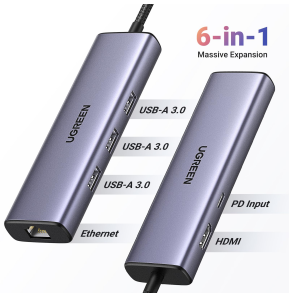 HUB Ugreen Revodok 1061 USB-C 6 en 1 Supporte PD (Power Delivery) 100W Recharge (15598)