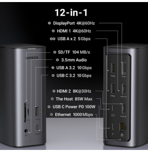 Hub USB-C Ugreen Revodok 12 en 1 Supporte PD (Power Delivery) 100W Recharge (90325)