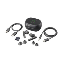 POLY Écouteurs noir charbon Voyager Free 60+ UC + adaptateur USB-C BT700 + étui de charge avec écran tactile (7Y8G4AA)