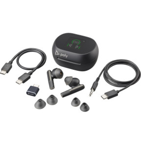 POLY Écouteurs noir charbon Voyager Free 60+ UC + adaptateur USB-C BT700 + étui de charge avec écran tactile (7Y8G4AA)